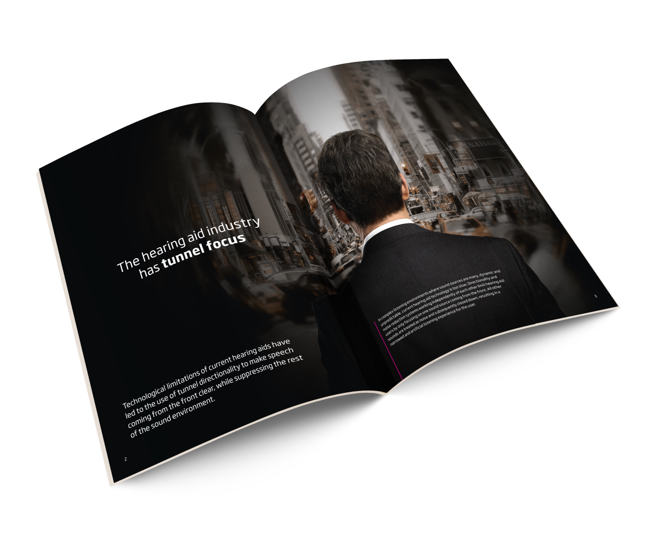 Brochure with the heading "The hearing aid industry has tunnel focus".