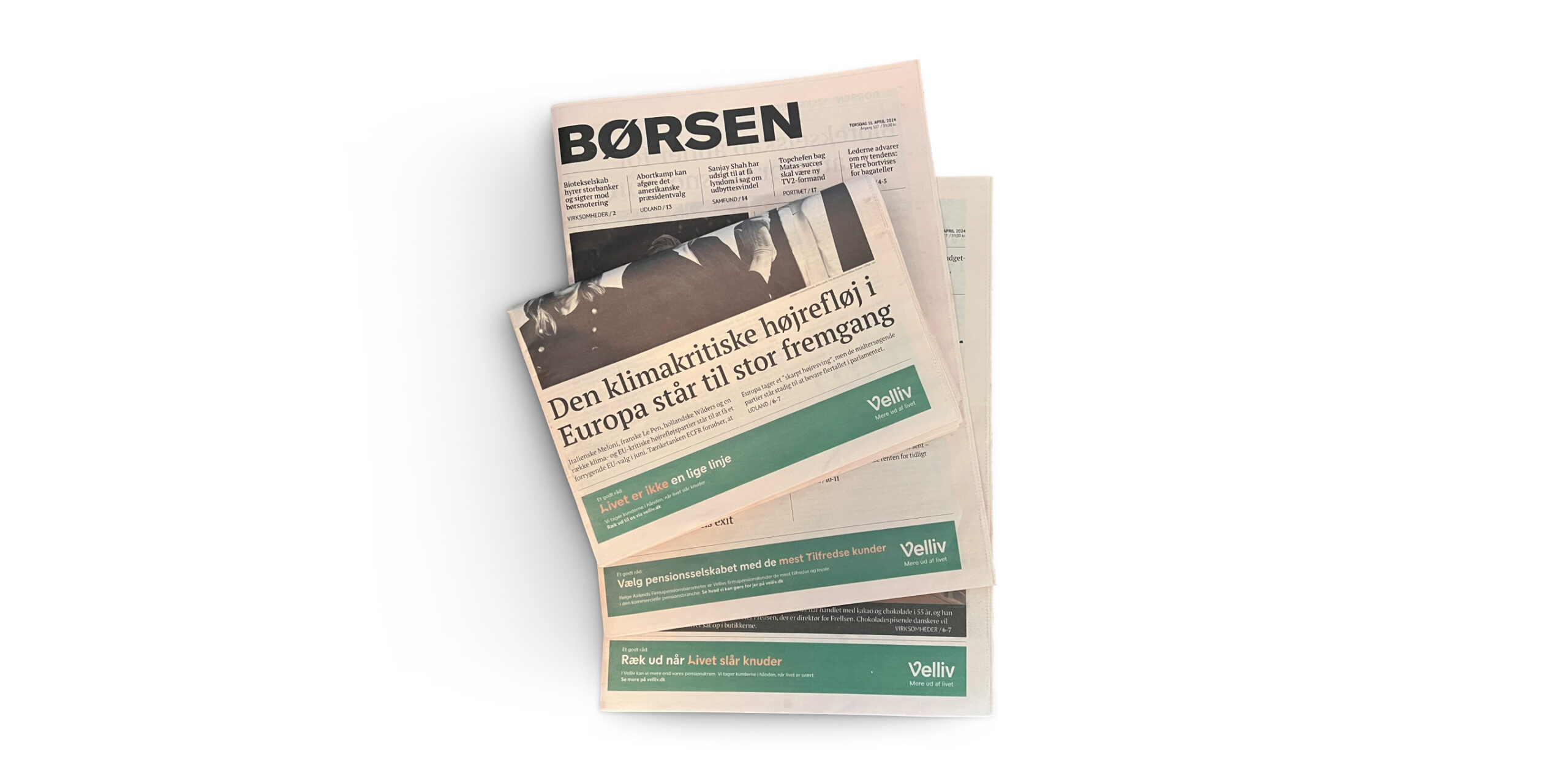 Stacked Børsen newspapers.