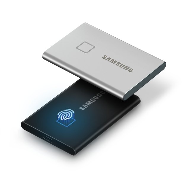 Two slim Samsung devices, one silver and one black, overlapping against a white background.