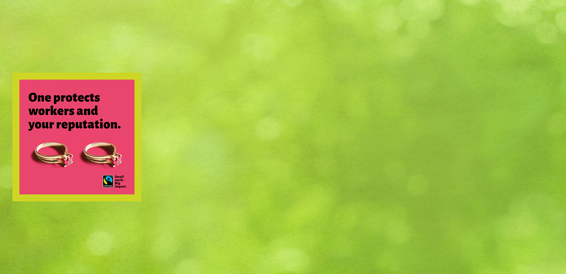 Fairtrade campaign featuring different posters against a lime-green background.