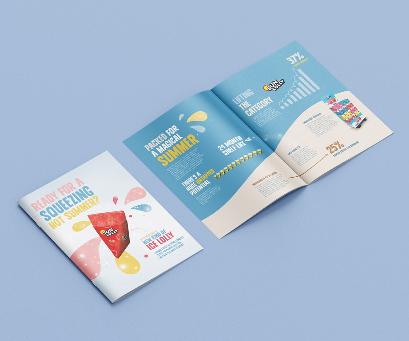 Sun Lolly brochure, Ready for a Squeezing Hot Summer, displayed open alongside its cover.