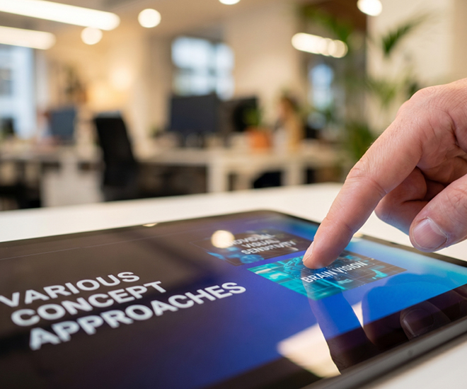 Tablet displaying various concepts approaches.